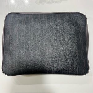CH Carolina Herrera Dark Brown Monogram Canvas Laptop Bag